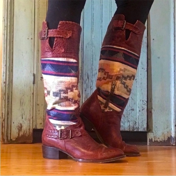 Freebird By Steven Quixote Qxote 8 Tall Southwest Serape Blanket Tapestry Boots - Picture 2 of 14